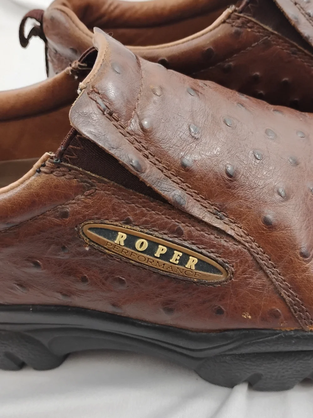 Roper Men's Brown Leather Slip-On Shoes Size 8
